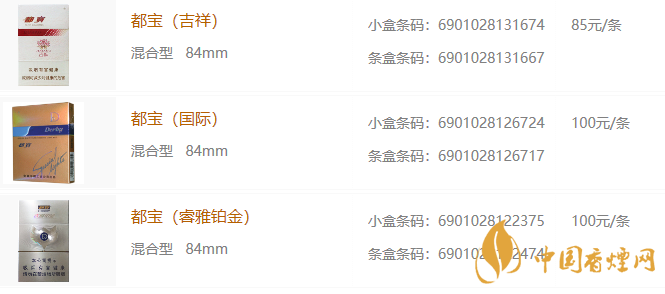 都寶香煙價格表圖一覽 都寶香煙多少錢一包
