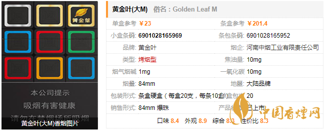 黃金葉大m煙價格表 黃金葉大m煙口感分析